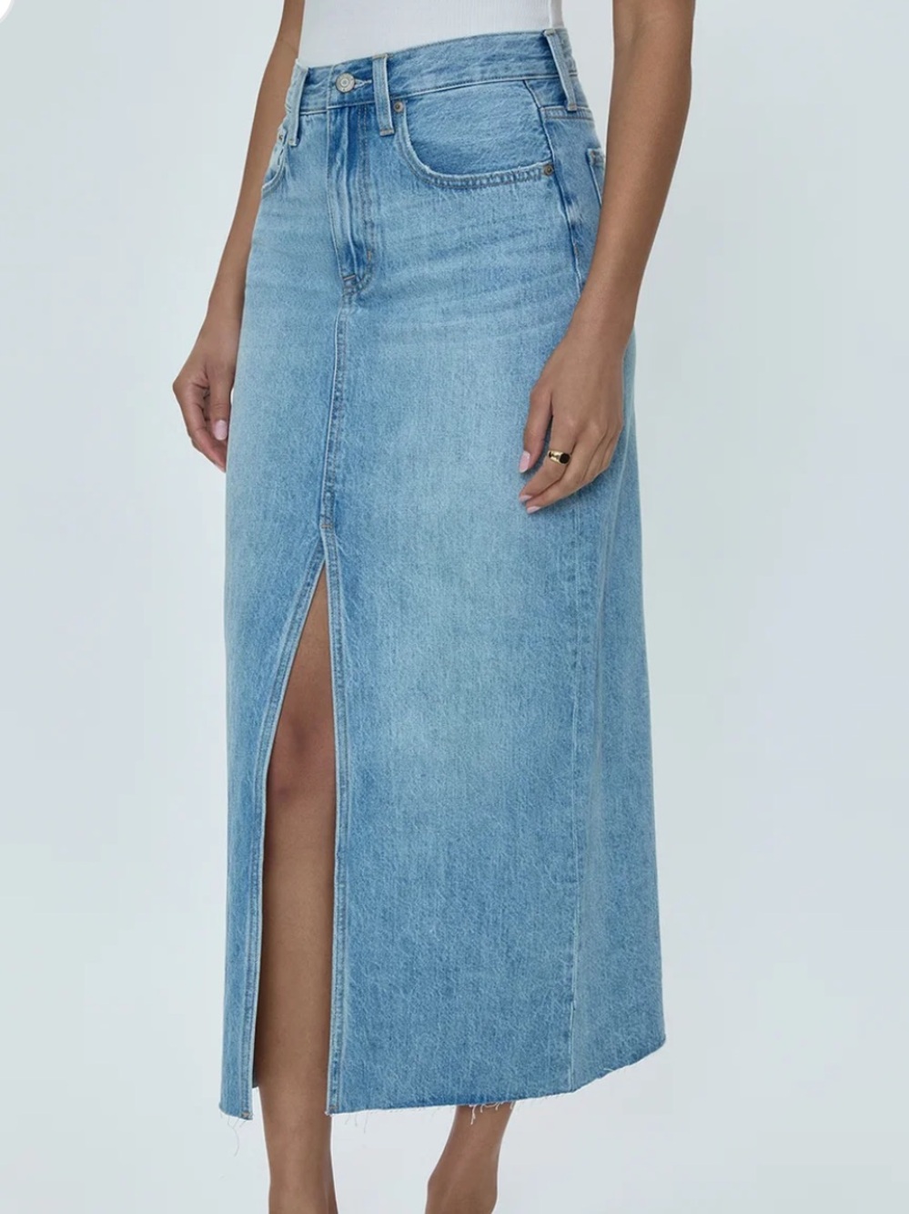pistola Alice Denim Midi Skirt with Front Slit in Portrait | Size 29 | EUC
